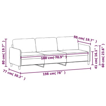 vidaXL Καναπές Τριθέσιος Ροζ Βελούδινος 198x77x80cm 1 τεμ.