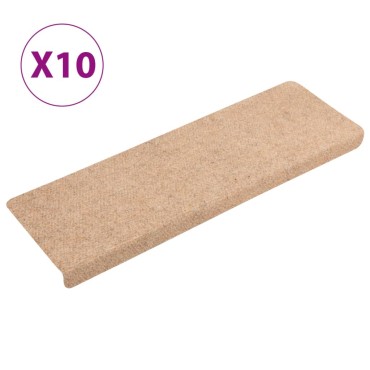 vidaXL Πατάκια Σκάλας 10 τεμ. Κρέμα 65x21x4 εκ. Βελονιασμένα