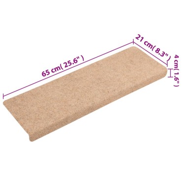 vidaXL Πατάκια Σκάλας 10 τεμ. Κρέμα 65x21x4 εκ. Βελονιασμένα