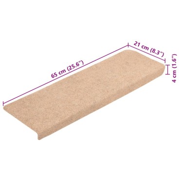 vidaXL Πατάκια Σκάλας 10 τεμ. Κρέμα 65x21x4 εκ. Βελονιασμένα