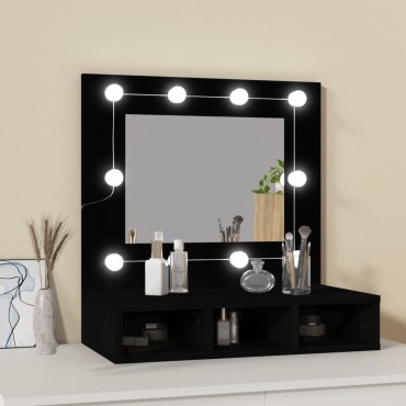 vidaXL Έπιπλο Καθρέφτη με LED Μαύρο 60x31,5x62cm 1 τεμ.
