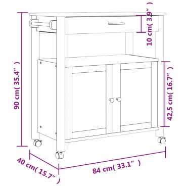 vidaXL Τρόλεϊ Κουζίνας MONZA 84x40x90cm από Μασίφ Ξύλο Πεύκου 1 τεμ.
