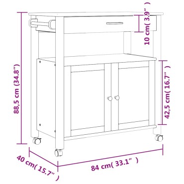 vidaXL Τρόλεϊ Κουζίνας MONZA 84x40x88,5cm από Μασίφ Ξύλο Πεύκου 1 τεμ.
