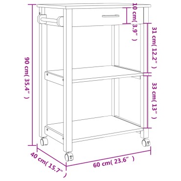 vidaXL Τρόλεϊ Κουζίνας MONZA 60x40x90cm από Μασίφ Ξύλο Πεύκου 1 τεμ.