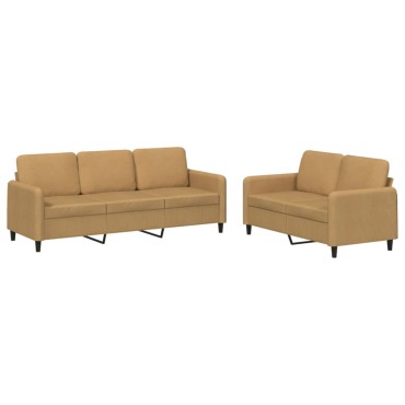vidaXL Πολυθρόνες Σετ 2 τεμ. Καφέ από Βελούδο 138x77x80cm  Διθέσιος Τριθέσιος