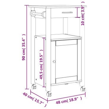 vidaXL Τρόλεϊ Κουζίνας MONZA 48x40x88,5cm από Μασίφ Ξύλο Πεύκου 1 τεμ.