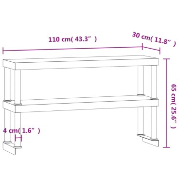 vidaXL Ράφι για Πάγκο Εργασίας 2 Επιπέδων 110x30x65 εκ. Ανοξ. Ατσάλι