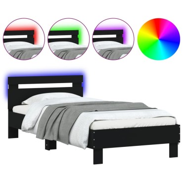 vidaXL Πλαίσιο Κρεβατιού με Κεφαλάρι/LED Μαύρο 90x190cm 1 τεμ. - Μονό