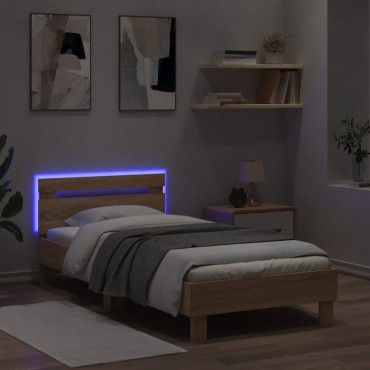 vidaXL Πλαίσιο Κρεβατιού με Κεφαλάρι/LED Sonoma δρυς 75x190 εκ.