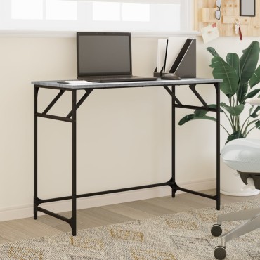 vidaXL Γραφείο Γκρι Sonoma100x45x76cm Επ. Ξύλο/Ατσάλι Ηλ. Βαφή Πούδρας 1 τεμ.