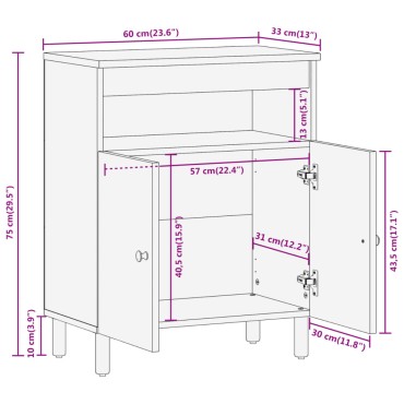 vidaXL Ντουλάπι Βοηθητικό 60x33x75cm από Μασίφ Ξύλο Ακακίας 1 τεμ.
