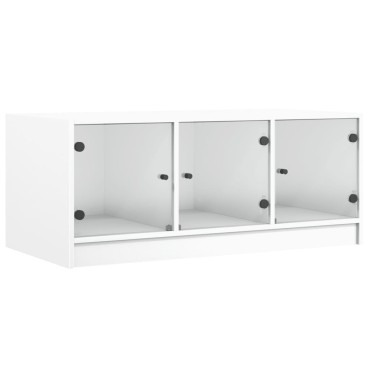 vidaXL Τραπεζάκι Σαλονιού Λευκό 102x50x42cm με Γυάλινες Πόρτες 1 τεμ.