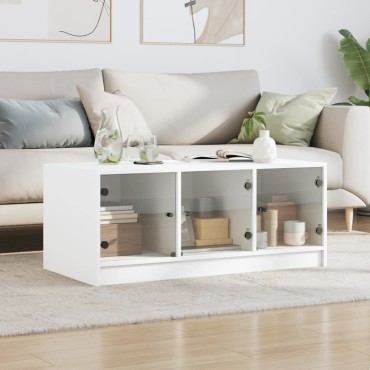 vidaXL Τραπεζάκι Σαλονιού Λευκό 102x50x42cm με Γυάλινες Πόρτες 1 τεμ.