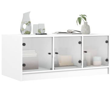 vidaXL Τραπεζάκι Σαλονιού Λευκό 102x50x42cm με Γυάλινες Πόρτες 1 τεμ.