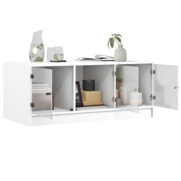 vidaXL Τραπεζάκι Σαλονιού Λευκό 102x50x42cm με Γυάλινες Πόρτες 1 τεμ.