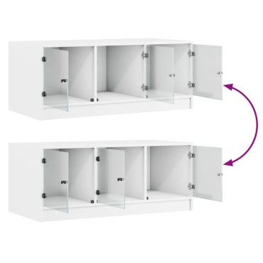 vidaXL Τραπεζάκι Σαλονιού Λευκό 102x50x42cm με Γυάλινες Πόρτες 1 τεμ.
