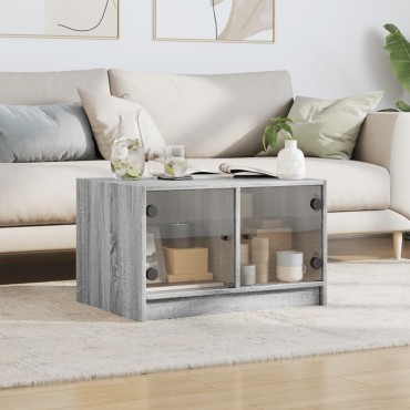 vidaXL Τραπεζάκι Σαλονιού Sonoma Γκρι 68x50x42cm με Γυάλινες Πόρτες 1 τεμ.