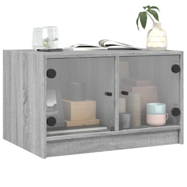 vidaXL Τραπεζάκι Σαλονιού Sonoma Γκρι 68x50x42cm με Γυάλινες Πόρτες 1 τεμ.