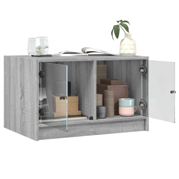 vidaXL Τραπεζάκι Σαλονιού Sonoma Γκρι 68x50x42cm με Γυάλινες Πόρτες 1 τεμ.