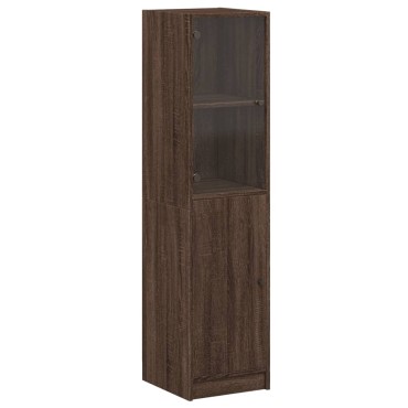 vidaXL Ντουλάπι Καφέ Δρυς 35x37x142cm με Γυάλινη Πόρτα 1 τεμ.