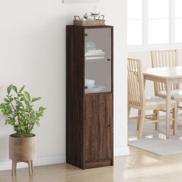 vidaXL Ντουλάπι Καφέ Δρυς 35x37x142cm με Γυάλινη Πόρτα 1 τεμ.