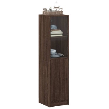 vidaXL Ντουλάπι Καφέ Δρυς 35x37x142cm με Γυάλινη Πόρτα 1 τεμ.