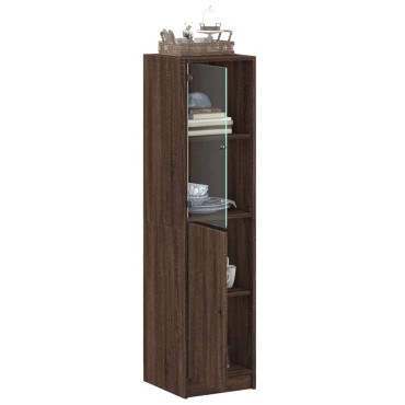 vidaXL Ντουλάπι Καφέ Δρυς 35x37x142cm με Γυάλινη Πόρτα 1 τεμ.
