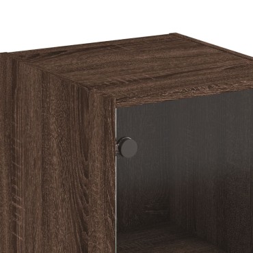 vidaXL Ντουλάπι Καφέ Δρυς 35x37x142cm με Γυάλινη Πόρτα 1 τεμ.