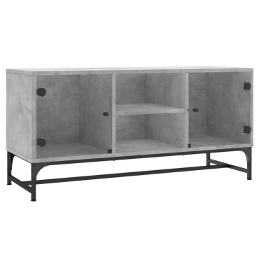 vidaXL Έπιπλο Τηλεόρασης Γκρι Σκυροδ. 102x37x50cm Γυάλινες Πόρτες