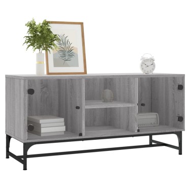 vidaXL Έπιπλο Τηλεόρασης Sonoma Γκρι 102x37x50cm με Γυάλινες Πόρτες