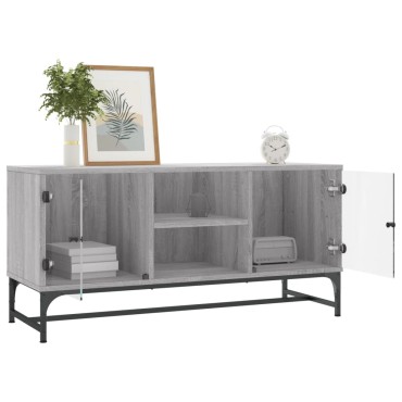 vidaXL Έπιπλο Τηλεόρασης Sonoma Γκρι 102x37x50cm με Γυάλινες Πόρτες