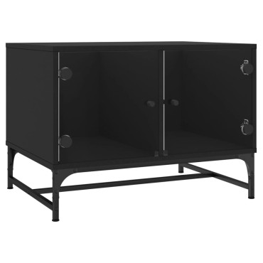 vidaXL Τραπεζάκι Σαλονιού Μαύρο 68,5x50x50cm με Γυάλινες Πόρτες 1 τεμ.