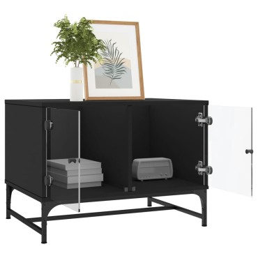 vidaXL Τραπεζάκι Σαλονιού Μαύρο 68,5x50x50cm με Γυάλινες Πόρτες 1 τεμ.