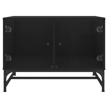 vidaXL Τραπεζάκι Σαλονιού Μαύρο 68,5x50x50cm με Γυάλινες Πόρτες 1 τεμ.