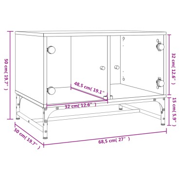 vidaXL Τραπεζάκι Σαλονιού Μαύρο 68,5x50x50cm με Γυάλινες Πόρτες 1 τεμ.