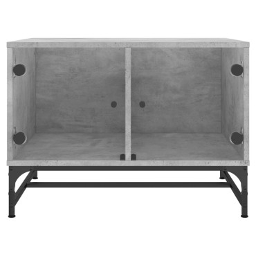 vidaXL Τραπεζάκι Σαλονιού Γκρι Σκυροδ. 68,5x50x50cm Γυάλινες Πόρτες 1 τεμ.