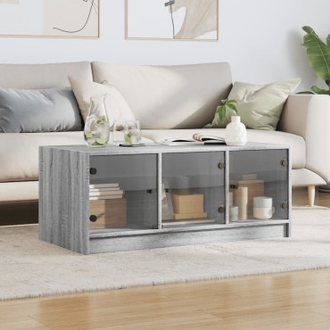 vidaXL Τραπεζάκι Σαλονιού Sonoma Γκρι 102x50x42cm με Γυάλινες Πόρτες 1 τεμ.