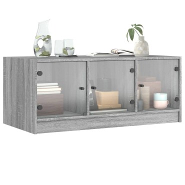 vidaXL Τραπεζάκι Σαλονιού Sonoma Γκρι 102x50x42cm με Γυάλινες Πόρτες 1 τεμ.