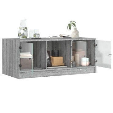vidaXL Τραπεζάκι Σαλονιού Sonoma Γκρι 102x50x42cm με Γυάλινες Πόρτες 1 τεμ.