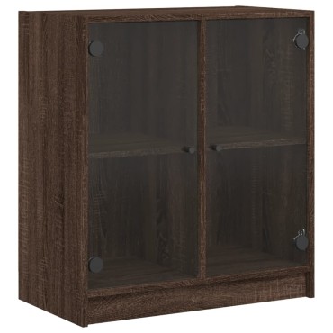 vidaXL Βοηθητικό Ντουλάπι Καφέ Δρυς 68x37x75,5cm Γυάλινες Πόρτες 1 τεμ.