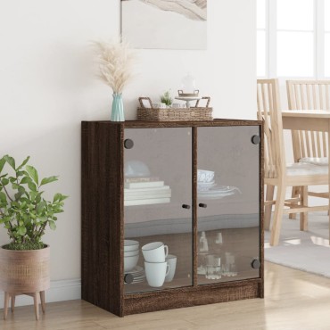 vidaXL Βοηθητικό Ντουλάπι Καφέ Δρυς 68x37x75,5cm Γυάλινες Πόρτες 1 τεμ.