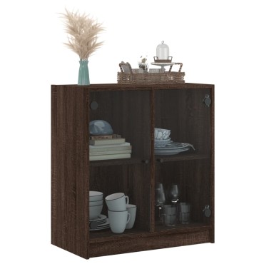 vidaXL Βοηθητικό Ντουλάπι Καφέ Δρυς 68x37x75,5cm Γυάλινες Πόρτες 1 τεμ.