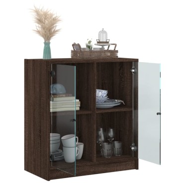 vidaXL Βοηθητικό Ντουλάπι Καφέ Δρυς 68x37x75,5cm Γυάλινες Πόρτες 1 τεμ.