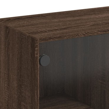 vidaXL Βοηθητικό Ντουλάπι Καφέ Δρυς 68x37x75,5cm Γυάλινες Πόρτες 1 τεμ.