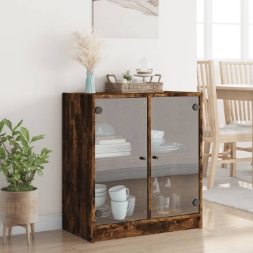 vidaXL Βοηθητικό Ντουλάπι Καπνιστή Δρυς 68x37x75,5cm Γυάλινες Πόρτες 1 τεμ.