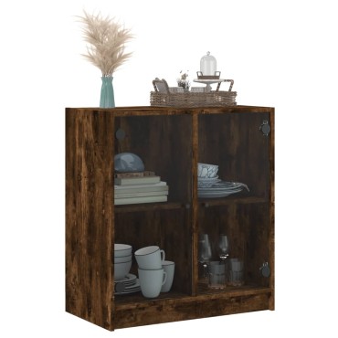 vidaXL Βοηθητικό Ντουλάπι Καπνιστή Δρυς 68x37x75,5cm Γυάλινες Πόρτες 1 τεμ.
