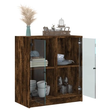 vidaXL Βοηθητικό Ντουλάπι Καπνιστή Δρυς 68x37x75,5cm Γυάλινες Πόρτες 1 τεμ.
