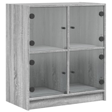 vidaXL Βοηθητικό Ντουλάπι Sonoma Γκρι 68x37x75,5cm με Γυάλινες Πόρτες 1 τεμ.