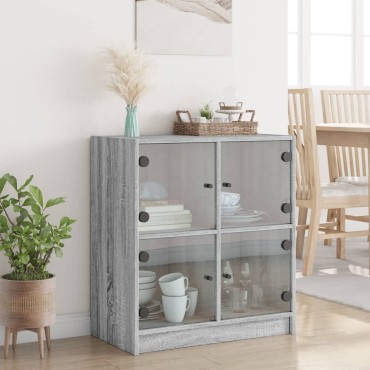 vidaXL Βοηθητικό Ντουλάπι Sonoma Γκρι 68x37x75,5cm με Γυάλινες Πόρτες 1 τεμ.