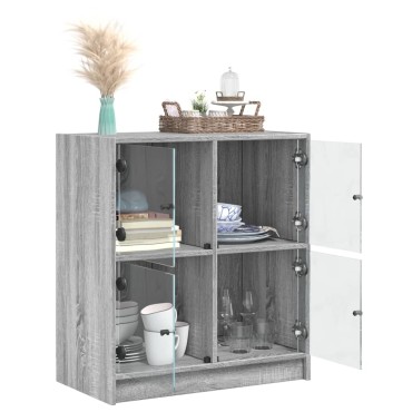 vidaXL Βοηθητικό Ντουλάπι Sonoma Γκρι 68x37x75,5cm με Γυάλινες Πόρτες 1 τεμ.